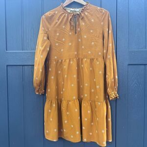 lucky brand Tie-Neck Tiered Mini Dress in Bloom Dot size M
